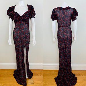 Rat & Boat Magnolia Dress Unworn Black + Red Roses Floral Bias Maxi Dress